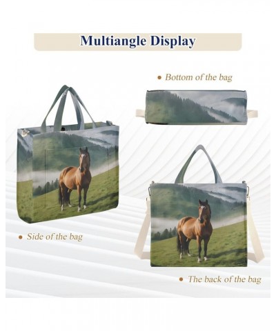 Horse Grazes in A Mountain Women's Tote Handbags Top Handle Satchel Shoulder Bag Crossbody Bag S $15.18 Totes