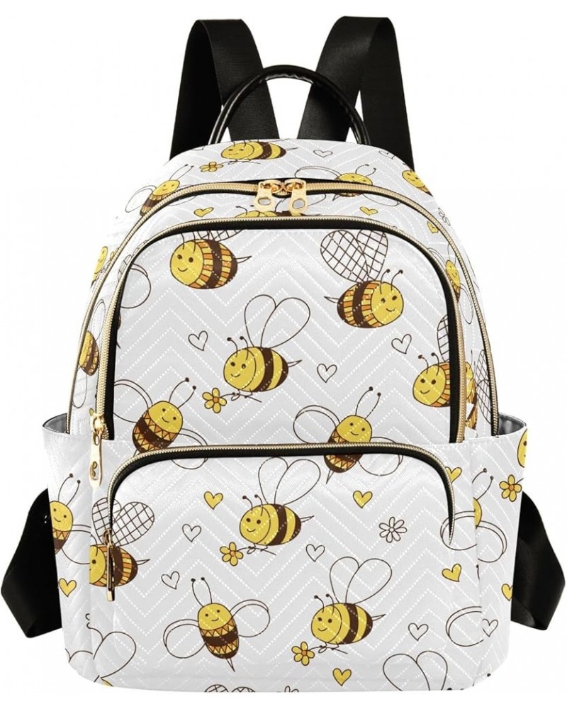 Travel Backpack Purse for Women Fashion Anti-theft Work Casual Cute Bee Flowers and Hearts Daypack Shoulder Bag Medium Size S...