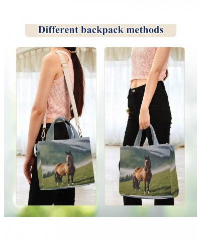 Horse Grazes in A Mountain Women's Tote Handbags Top Handle Satchel Shoulder Bag Crossbody Bag S $15.18 Totes