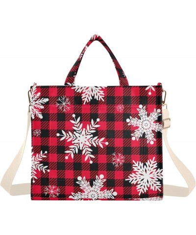 Snowflakes Buffalo Plaid Red Tote Women Handbag Beach Tote Bag Tote Bags Aesthetic Work Tote with Pockets Snowflakes Buffalo ...