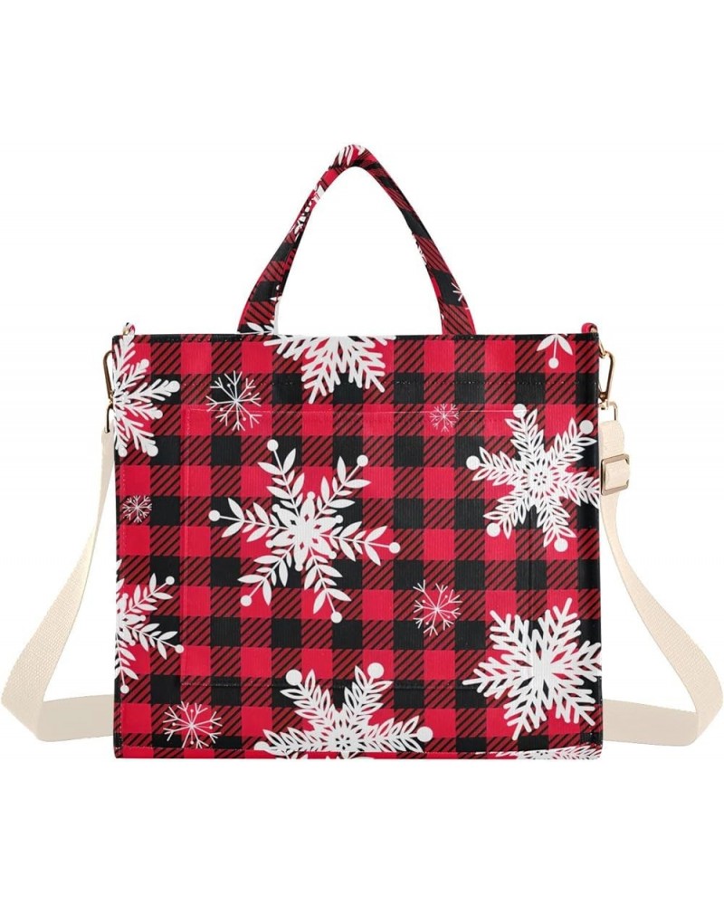 Snowflakes Buffalo Plaid Red Tote Women Handbag Beach Tote Bag Tote Bags Aesthetic Work Tote with Pockets Snowflakes Buffalo ...