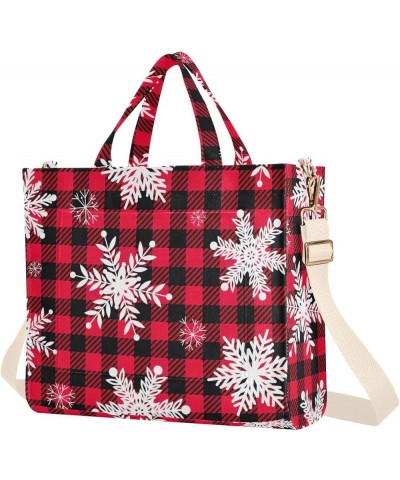 Snowflakes Buffalo Plaid Red Tote Women Handbag Beach Tote Bag Tote Bags Aesthetic Work Tote with Pockets Snowflakes Buffalo ...