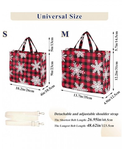 Snowflakes Buffalo Plaid Red Tote Women Handbag Beach Tote Bag Tote Bags Aesthetic Work Tote with Pockets Snowflakes Buffalo ...