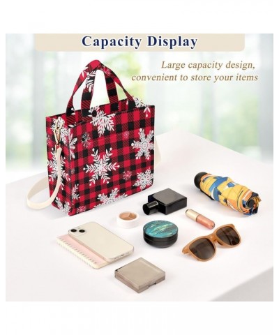 Snowflakes Buffalo Plaid Red Tote Women Handbag Beach Tote Bag Tote Bags Aesthetic Work Tote with Pockets Snowflakes Buffalo ...