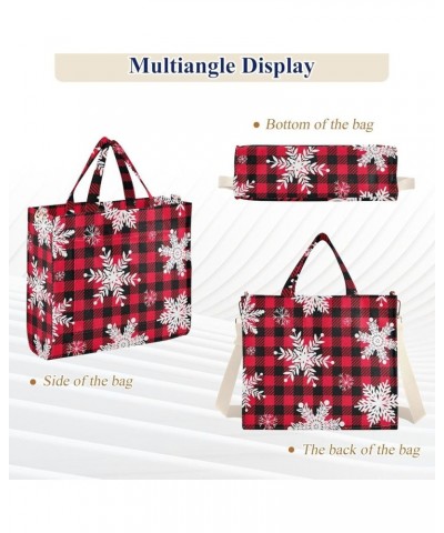 Snowflakes Buffalo Plaid Red Tote Women Handbag Beach Tote Bag Tote Bags Aesthetic Work Tote with Pockets Snowflakes Buffalo ...