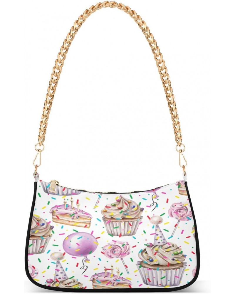 Balloon Candy Cupcakes Shoulder Bag for Women Hobo Tote Handbag Gold Chain Crossbody Bag with Zipper Clutch Purse Handbags $1...