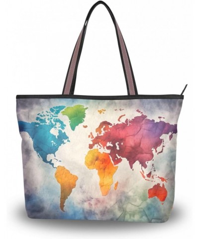 Women Tote Bags Map Color Top Handle Satchel Handbags Shoulder Bag for Shopping 20848235 $11.12 Satchels