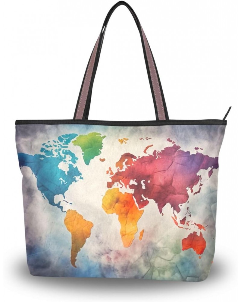 Women Tote Bags Map Color Top Handle Satchel Handbags Shoulder Bag for Shopping 20848235 $11.12 Satchels