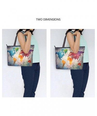 Women Tote Bags Map Color Top Handle Satchel Handbags Shoulder Bag for Shopping 20848235 $11.12 Satchels