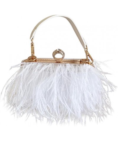 Women Ostrich Feather Purse Ostrich Tote Bag Fluffy Feather Purse Fringe Clutch Evening Handbag for Party Prom White $28.04 E...