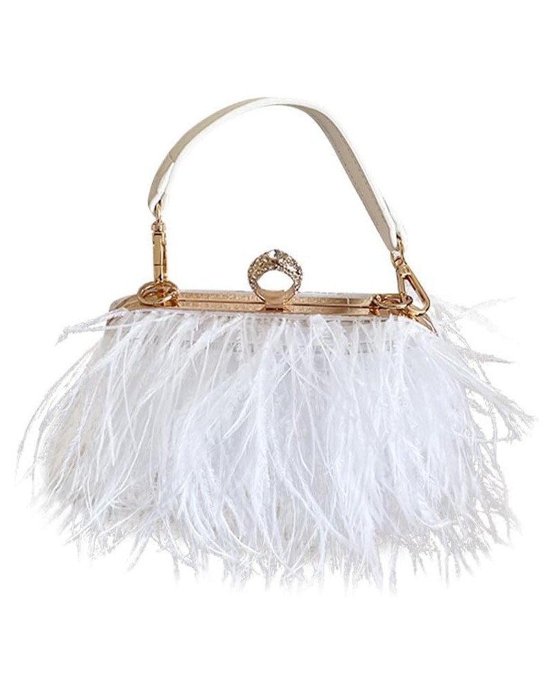 Women Ostrich Feather Purse Ostrich Tote Bag Fluffy Feather Purse Fringe Clutch Evening Handbag for Party Prom White $28.04 E...