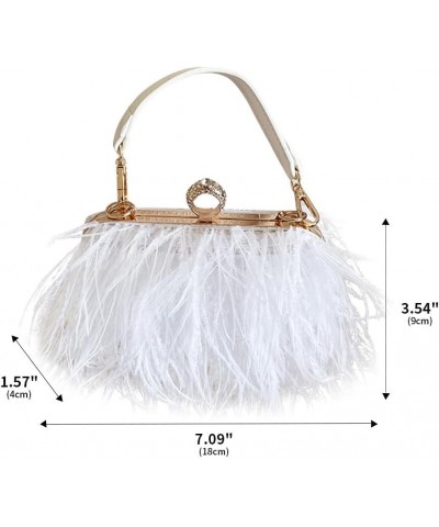 Women Ostrich Feather Purse Ostrich Tote Bag Fluffy Feather Purse Fringe Clutch Evening Handbag for Party Prom White $28.04 E...