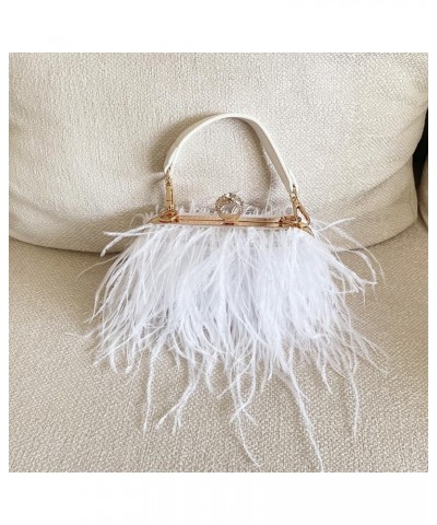 Women Ostrich Feather Purse Ostrich Tote Bag Fluffy Feather Purse Fringe Clutch Evening Handbag for Party Prom White $28.04 E...