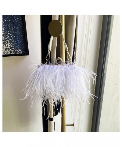 Women Ostrich Feather Purse Ostrich Tote Bag Fluffy Feather Purse Fringe Clutch Evening Handbag for Party Prom White $28.04 E...