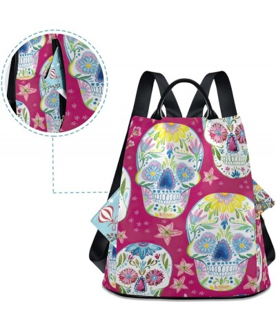 Day Dead Skull on Pink Anti Theft Backpack Purse for Women Fashion Travel Bags with Pompom Skull Flowers Day Dead Pink $18.03...