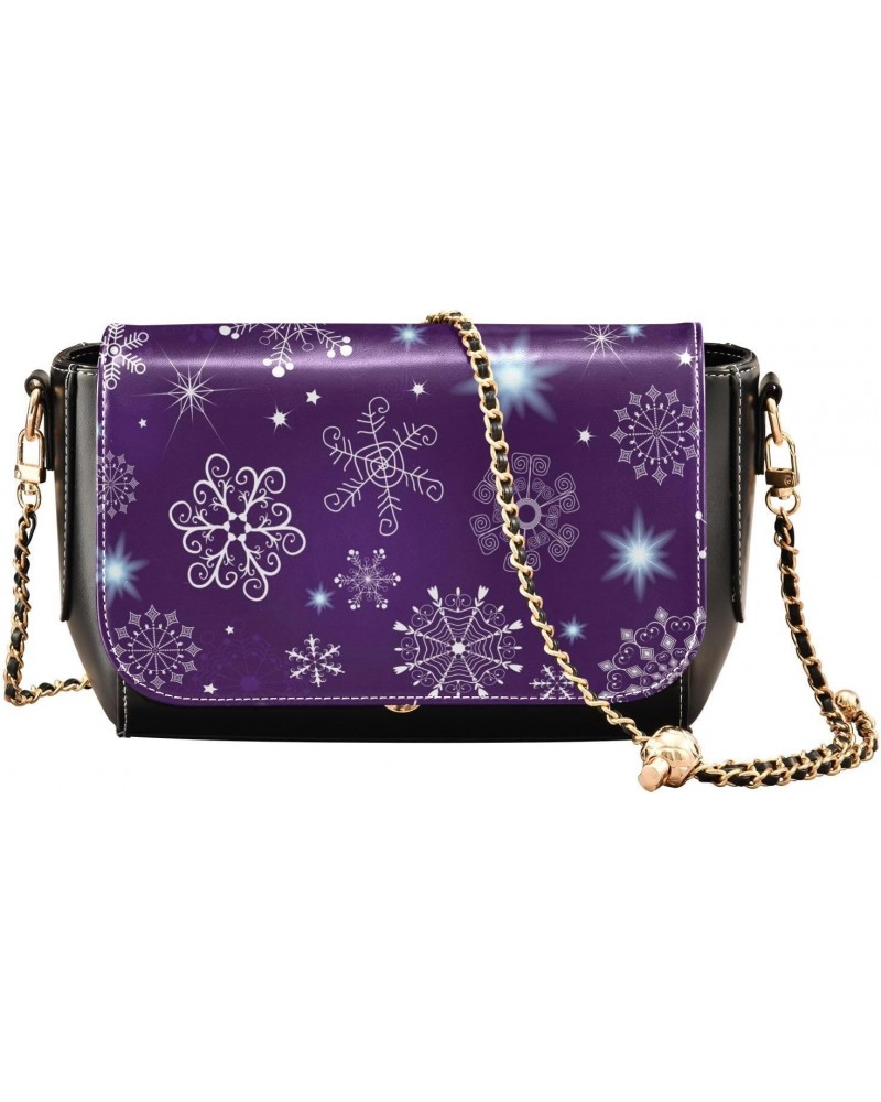 Violet Christmas Snowflakes PU Leather Crossbody Handbag for Women Shoulder Purse with Adjustable Metal Chain Waterproof Slin...