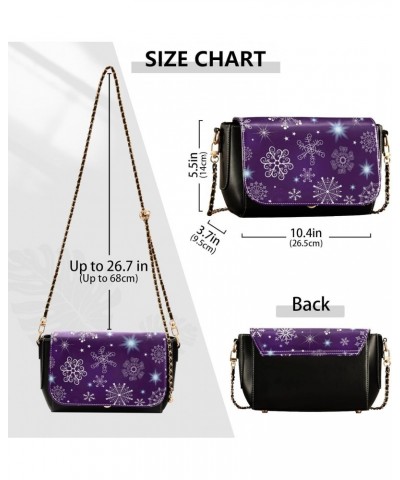 Violet Christmas Snowflakes PU Leather Crossbody Handbag for Women Shoulder Purse with Adjustable Metal Chain Waterproof Slin...