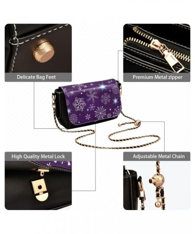 Violet Christmas Snowflakes PU Leather Crossbody Handbag for Women Shoulder Purse with Adjustable Metal Chain Waterproof Slin...