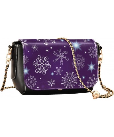 Violet Christmas Snowflakes PU Leather Crossbody Handbag for Women Shoulder Purse with Adjustable Metal Chain Waterproof Slin...