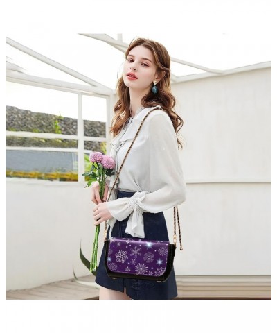 Violet Christmas Snowflakes PU Leather Crossbody Handbag for Women Shoulder Purse with Adjustable Metal Chain Waterproof Slin...