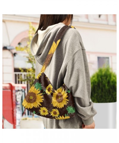 Sunflower Black Background Fluffy Crossbody Bag Furry Tote Bags for Women Fuzzy Purse Handbag Lady Shoulder Bag Large Plush B...