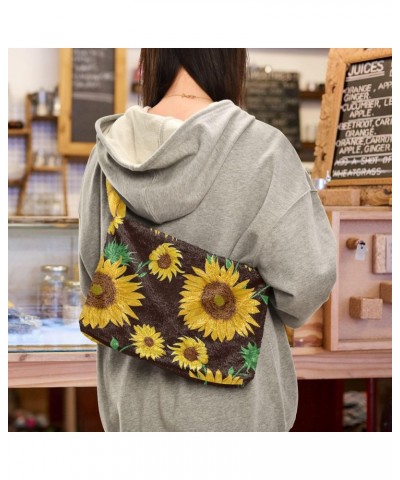 Sunflower Black Background Fluffy Crossbody Bag Furry Tote Bags for Women Fuzzy Purse Handbag Lady Shoulder Bag Large Plush B...