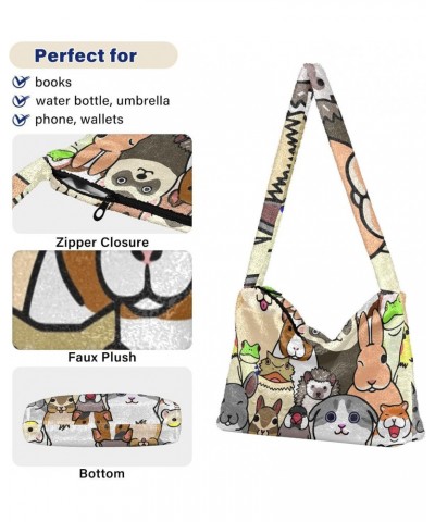 Doodle Pet Dog Colorful Animals Fluffy Crossbody Bag Furry Tote Bags for Women Fuzzy Purse Handbag Lady Shoulder Bag Large Pl...