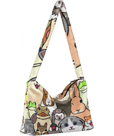 Doodle Pet Dog Colorful Animals Fluffy Crossbody Bag Furry Tote Bags for Women Fuzzy Purse Handbag Lady Shoulder Bag Large Pl...