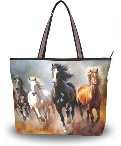 Women Tote Bags Running Horse Top Handle Satchel Handbags Shoulder Bag for Shopping 20847607 Horse $12.59 Satchels