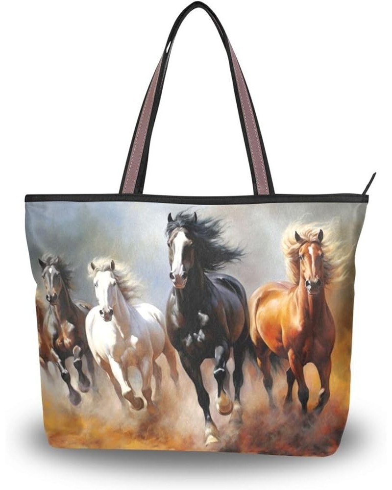 Women Tote Bags Running Horse Top Handle Satchel Handbags Shoulder Bag for Shopping 20847607 Horse $12.59 Satchels