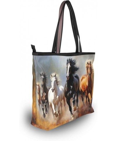 Women Tote Bags Running Horse Top Handle Satchel Handbags Shoulder Bag for Shopping 20847607 Horse $12.59 Satchels