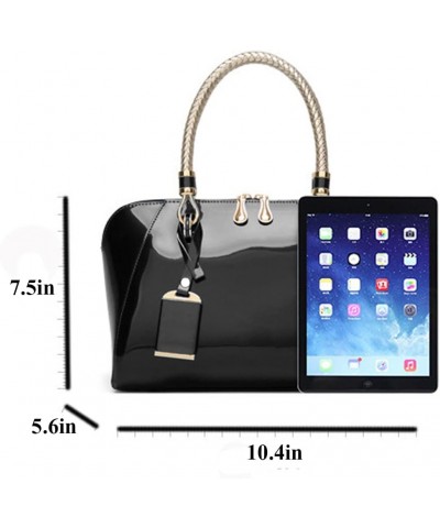 Glossy Patent Leather Handbags for Women Top Handle Purse Satchel Bag Stylish Handbag Medium Tote Bags Shoulder Bag Black $18...