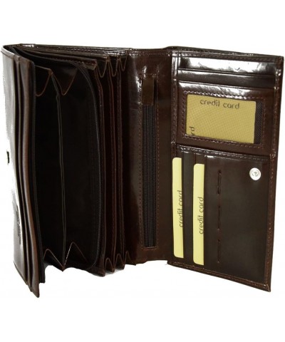 Woman Genuine Leather Wallet Multi Compartments Color Dark Brown $52.43 Wallets