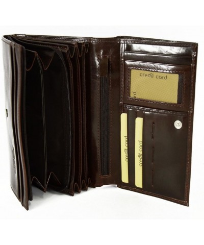 Woman Genuine Leather Wallet Multi Compartments Color Dark Brown $52.43 Wallets