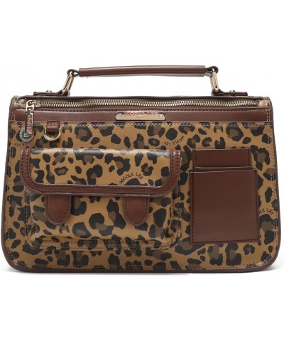 Lola Leopard Print Brown/Black Top Handle Handbag, Medium Vegan Leather Bag with Multiple Compartments $49.82 Handbags