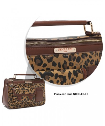 Lola Leopard Print Brown/Black Top Handle Handbag, Medium Vegan Leather Bag with Multiple Compartments $49.82 Handbags