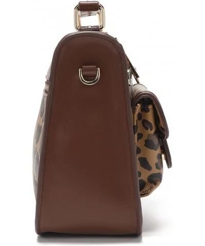 Lola Leopard Print Brown/Black Top Handle Handbag, Medium Vegan Leather Bag with Multiple Compartments $49.82 Handbags