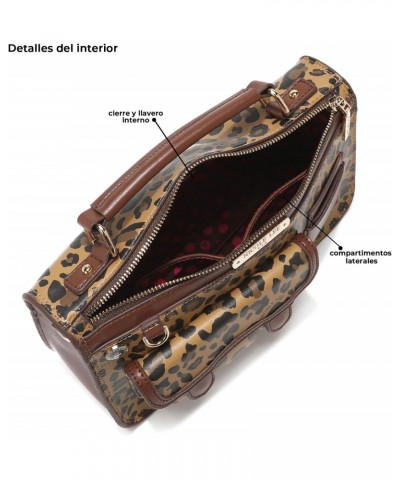 Lola Leopard Print Brown/Black Top Handle Handbag, Medium Vegan Leather Bag with Multiple Compartments $49.82 Handbags