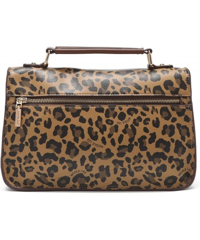 Lola Leopard Print Brown/Black Top Handle Handbag, Medium Vegan Leather Bag with Multiple Compartments $49.82 Handbags