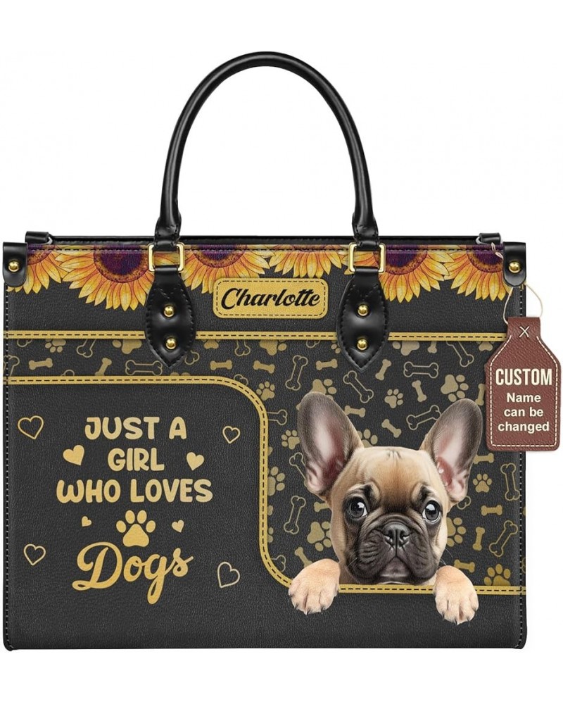 Personalized French Bulldog Dog Handbags, Custom Name Dog Leather Bags, Purses, Shoulder Bag, Gift For Dog Mom Dog Lover Styl...