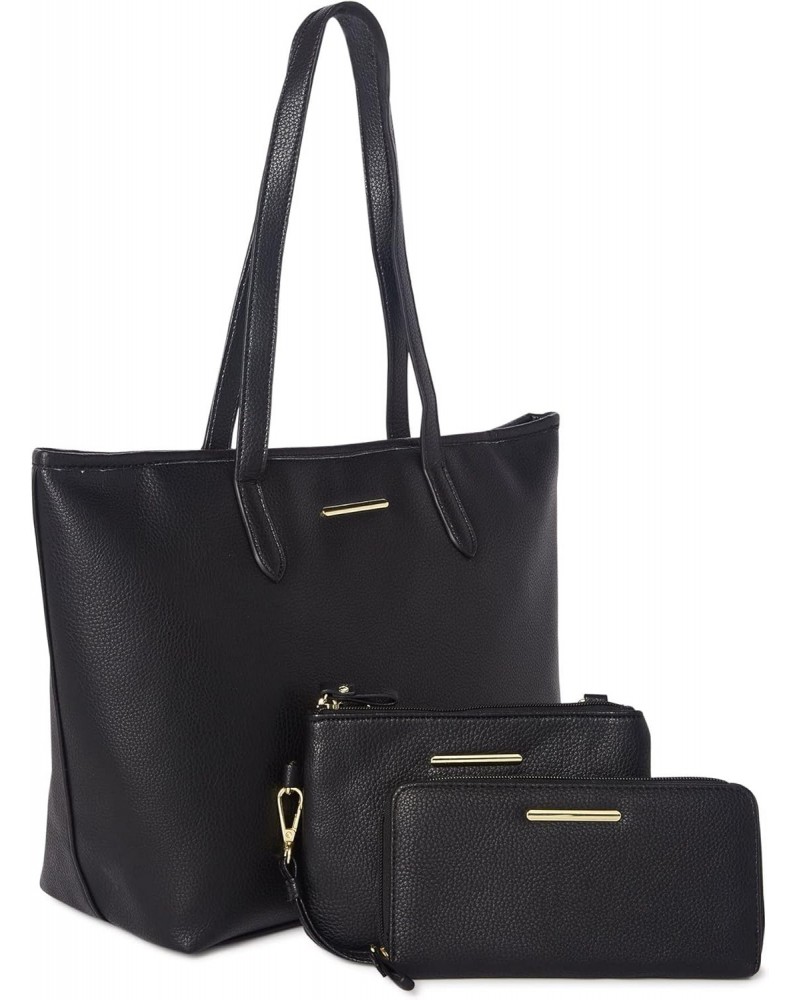 Time and Tru Women's Faux Leather Vegan 3-Piece Handbag Set Tote, Wristlet and Wallet (Black Pebble) $20.64 Wristlets