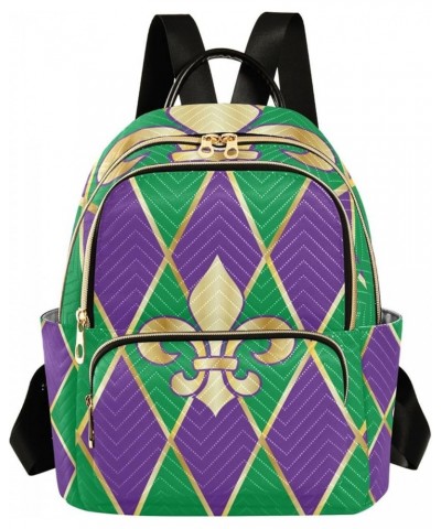 Mardi Gras Women Backpack Purple Green Zigzag Golden Fleur De Lis Anti-Theft Travel Backpack with Luggage Belt Durable Handba...