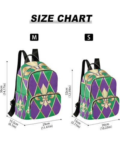 Mardi Gras Women Backpack Purple Green Zigzag Golden Fleur De Lis Anti-Theft Travel Backpack with Luggage Belt Durable Handba...