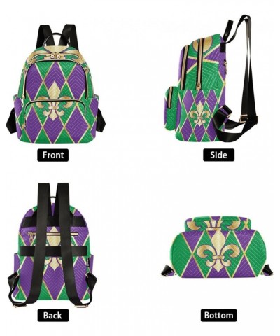 Mardi Gras Women Backpack Purple Green Zigzag Golden Fleur De Lis Anti-Theft Travel Backpack with Luggage Belt Durable Handba...