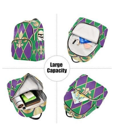 Mardi Gras Women Backpack Purple Green Zigzag Golden Fleur De Lis Anti-Theft Travel Backpack with Luggage Belt Durable Handba...