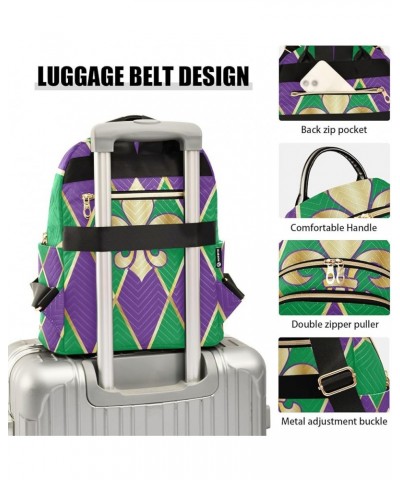 Mardi Gras Women Backpack Purple Green Zigzag Golden Fleur De Lis Anti-Theft Travel Backpack with Luggage Belt Durable Handba...