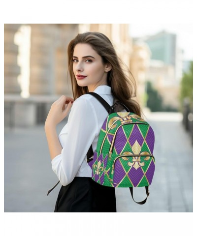 Mardi Gras Women Backpack Purple Green Zigzag Golden Fleur De Lis Anti-Theft Travel Backpack with Luggage Belt Durable Handba...