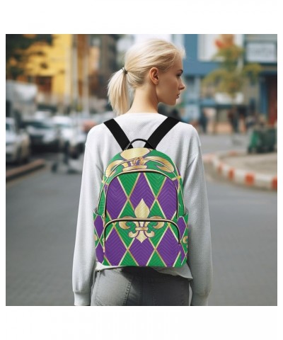 Mardi Gras Women Backpack Purple Green Zigzag Golden Fleur De Lis Anti-Theft Travel Backpack with Luggage Belt Durable Handba...