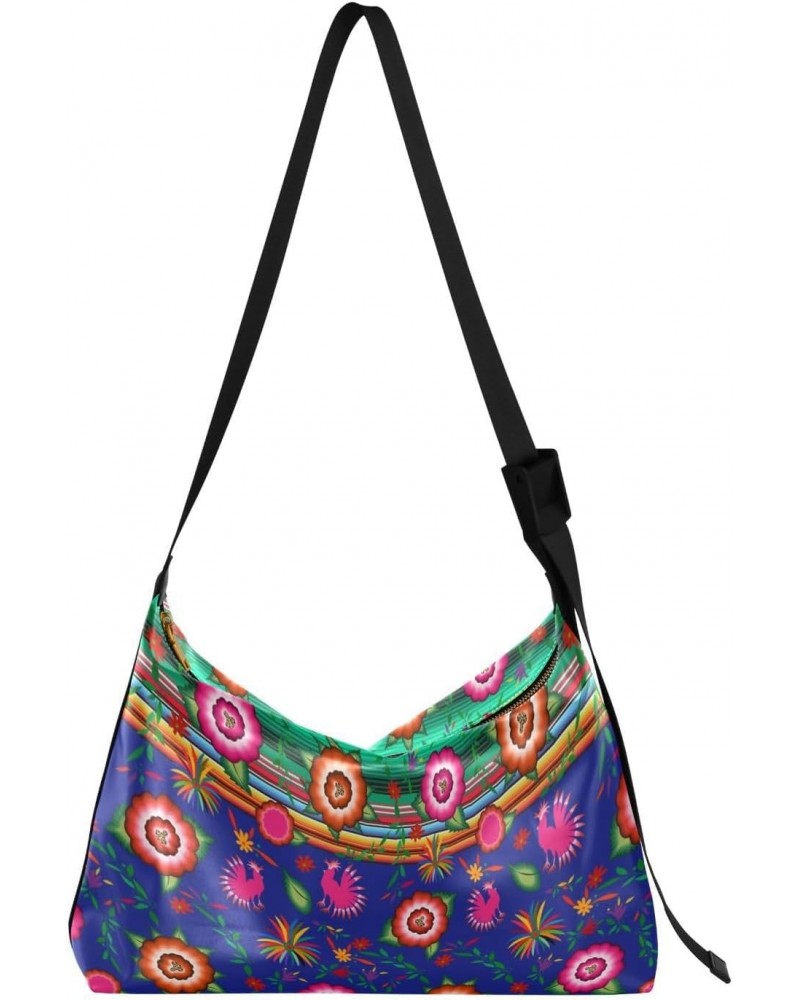 Hobo Handbag Crossbody Embroidery Mexican Flowers Trendy PU Leather Shoulder Bags Purses Ethnic Folk Floral Large Casual Slin...