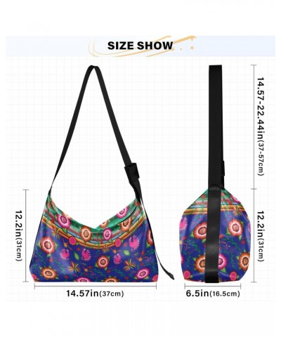 Hobo Handbag Crossbody Embroidery Mexican Flowers Trendy PU Leather Shoulder Bags Purses Ethnic Folk Floral Large Casual Slin...